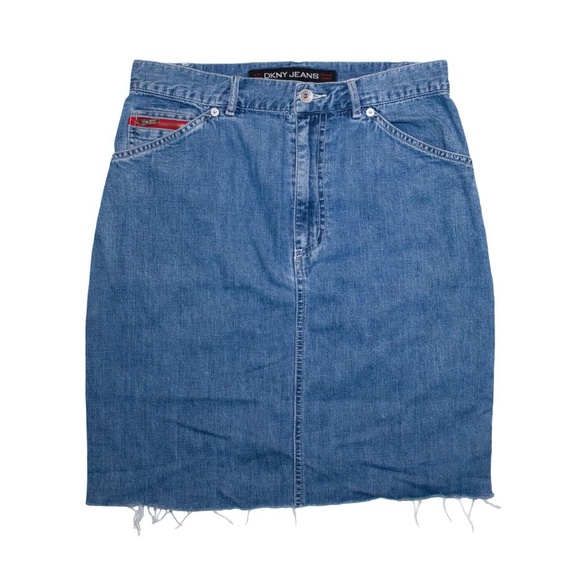 Vintage DKNY Denim Carpenter Distressed Mini Pencil Skirt 100% Cotton - Picture 1 of 2